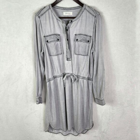 Two by Vince Camuto Shirt Dress Women M Grey Rayon Drawstring Waist & Pockets - Picture 1 of 6